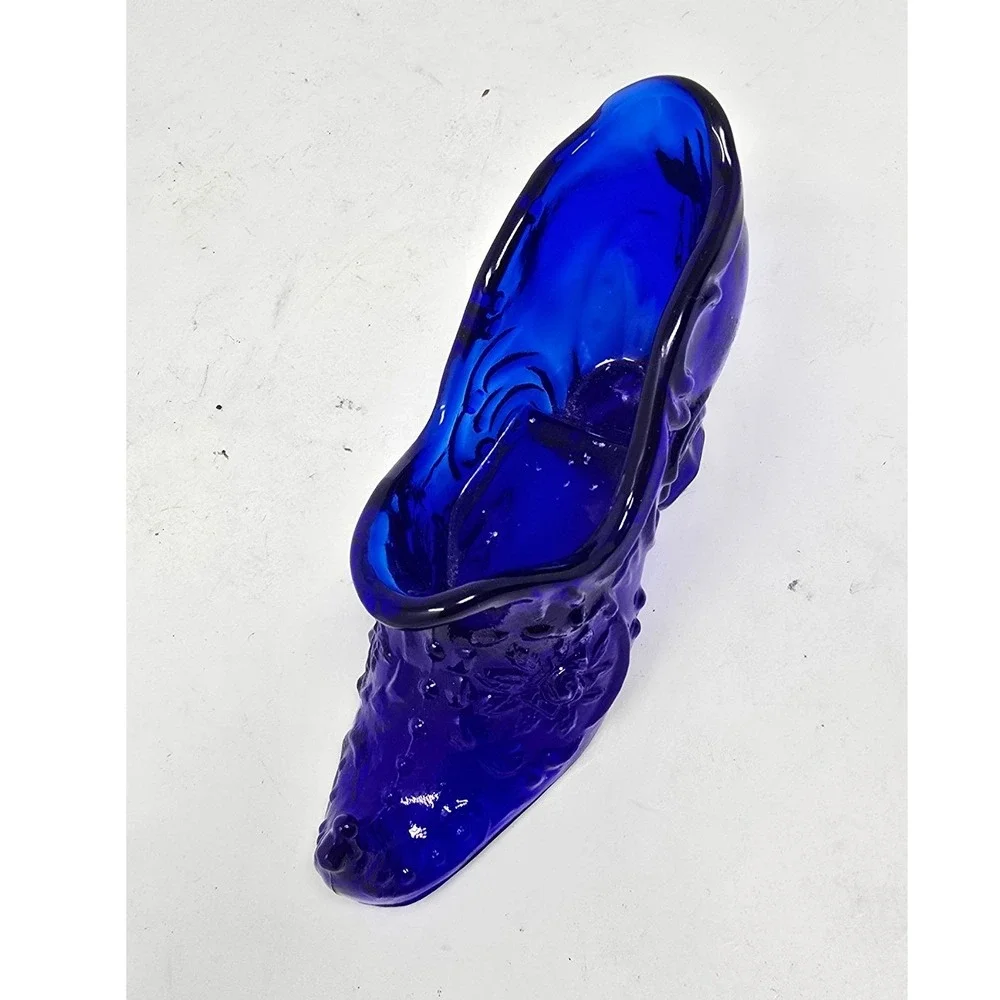 Vtg Mosser Victorian style cobalt blue glass slipper pointed toe shoe whimsical